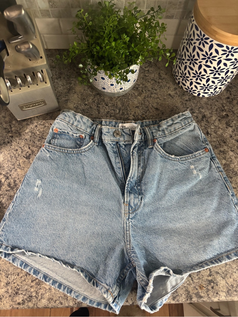 ZARA High-Waist Light Blue Denim Shorts - Women's